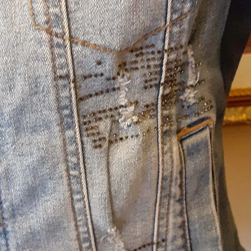 Justice embellished blue jeans denim jacket stretch 4 pockets size 12 EUC